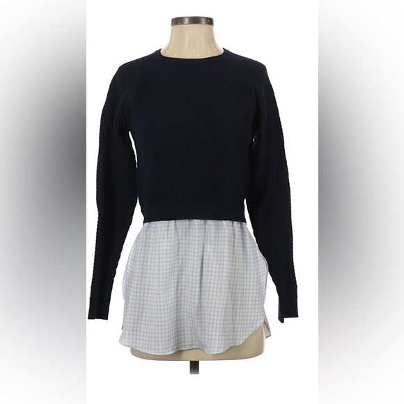 Club Monaco Navy Ribbed Sweater w/ Shirt Under - Picture 1 of 6